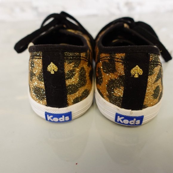 Kate Spade Shoes Girls 3 Sneakers Flat Casual Leopard Sparkle Gold Keds - Picture 12 of 16